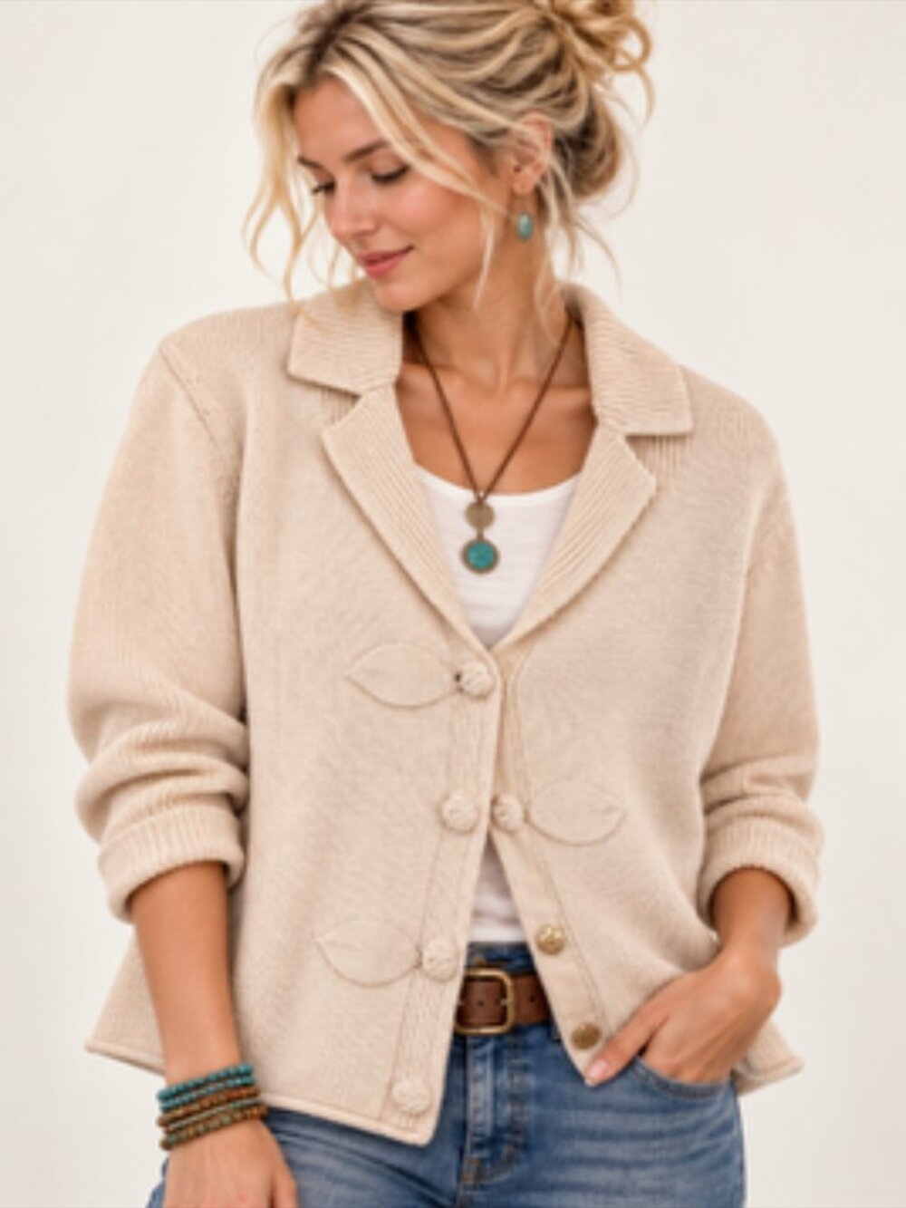 Women's vintage knit sweater/blazer cream size med sundance inspired casual cozy